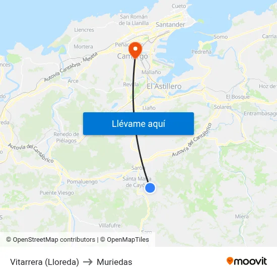Vitarrera (Lloreda) to Muriedas map