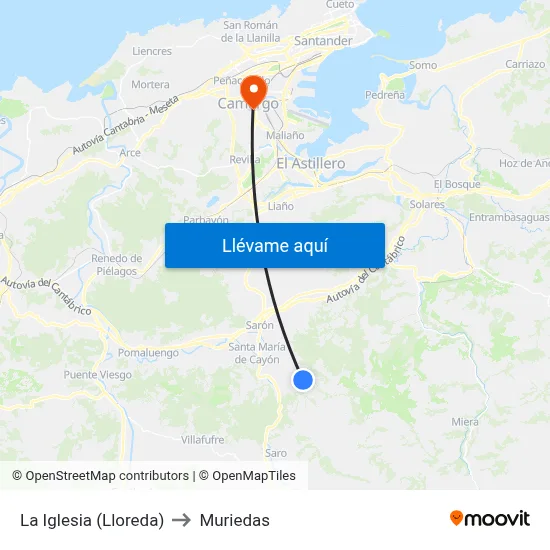 La Iglesia (Lloreda) to Muriedas map