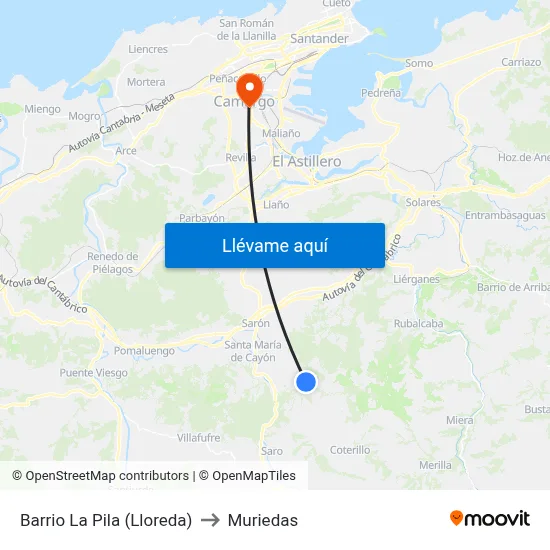 Barrio La Pila (Lloreda) to Muriedas map
