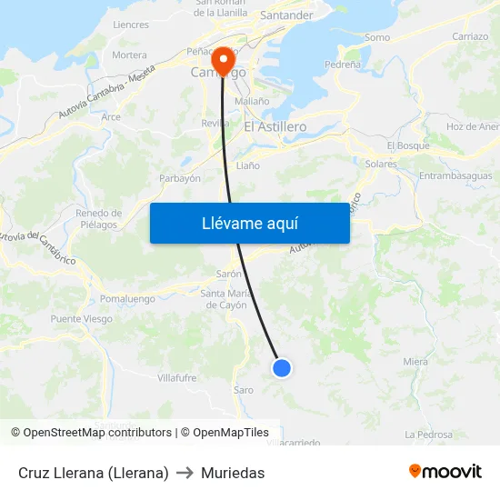 Cruz Llerana (Llerana) to Muriedas map