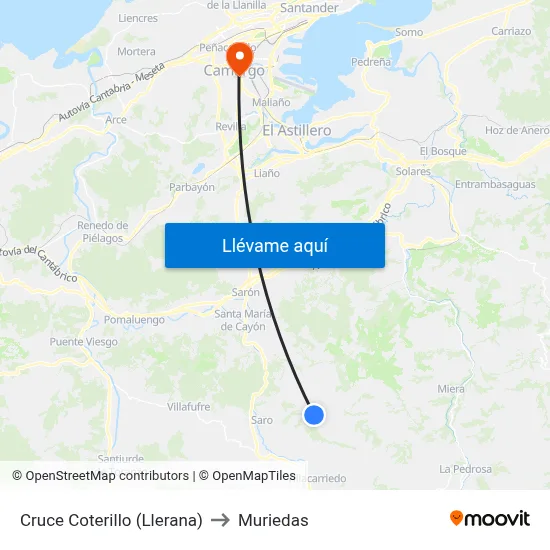 Cruce Coterillo (Llerana) to Muriedas map