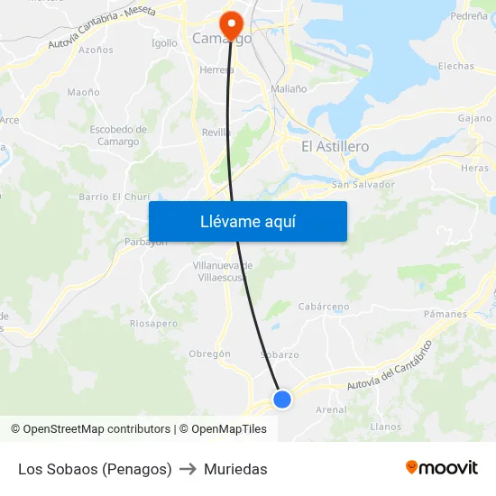 Los Sobaos (Penagos) to Muriedas map