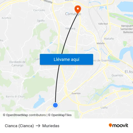 Cianca (Cianca) to Muriedas map
