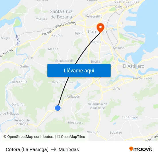 Cotera (La Pasiega) to Muriedas map
