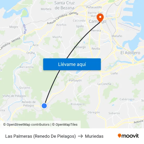 Las Palmeras (Renedo De Pielagos) to Muriedas map