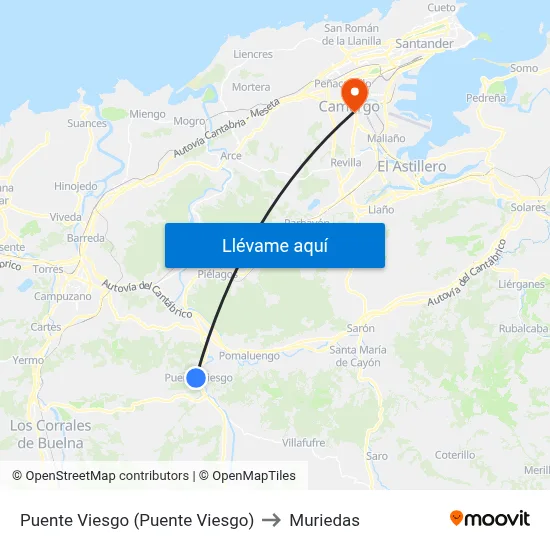 Puente Viesgo (Puente Viesgo) to Muriedas map