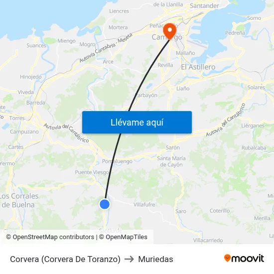Corvera (Corvera De Toranzo) to Muriedas map