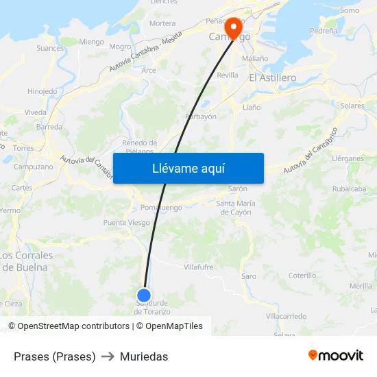 Prases (Prases) to Muriedas map