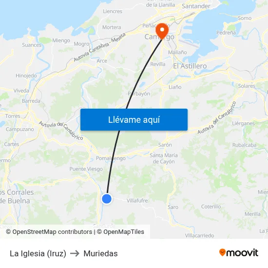 La Iglesia (Iruz) to Muriedas map