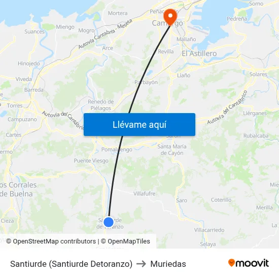 Santiurde (Santiurde Detoranzo) to Muriedas map