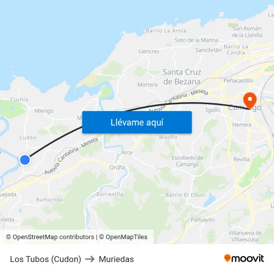 Los Tubos (Cudon) to Muriedas map