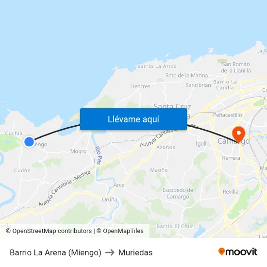 Barrio La Arena (Miengo) to Muriedas map