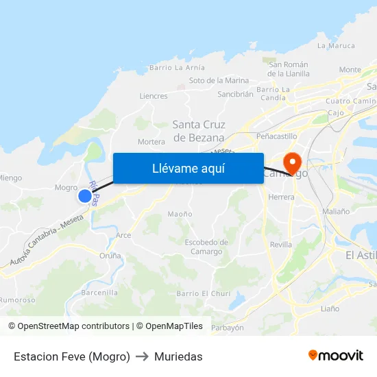 Estacion Feve (Mogro) to Muriedas map