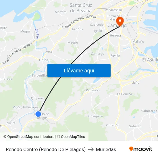 Renedo Centro (Renedo De Pielagos) to Muriedas map