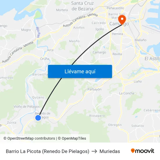 Barrio La Picota (Renedo De Pielagos) to Muriedas map