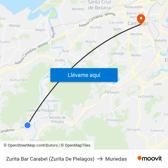 Zurita Bar Carabel (Zurita De Pielagos) to Muriedas map