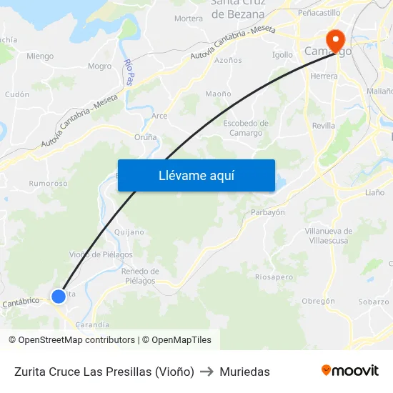 Zurita Cruce Las Presillas (Vioño) to Muriedas map