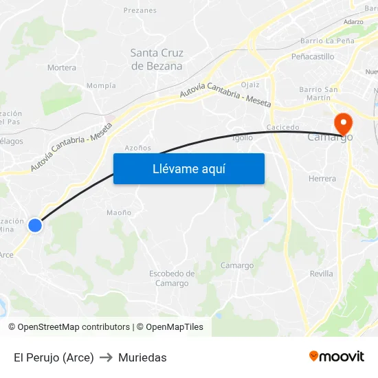 El Perujo (Arce) to Muriedas map
