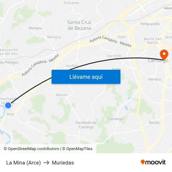 La Mina (Arce) to Muriedas map