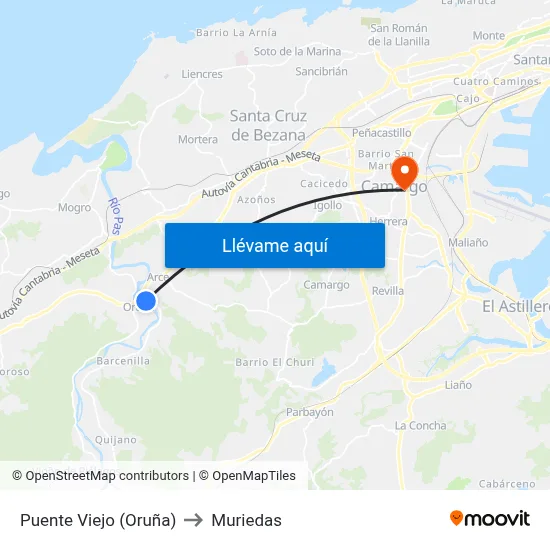 Puente Viejo (Oruña) to Muriedas map