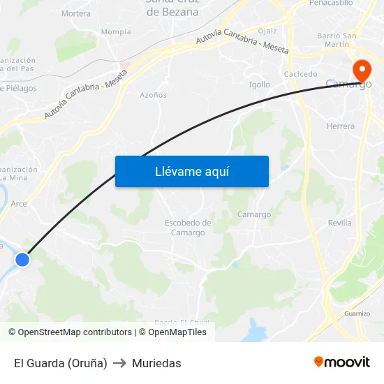 El Guarda (Oruña) to Muriedas map