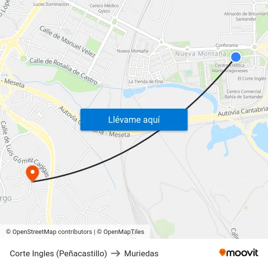 Corte Ingles (Peñacastillo) to Muriedas map