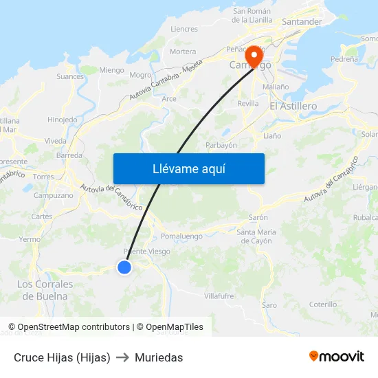 Cruce Hijas (Hijas) to Muriedas map