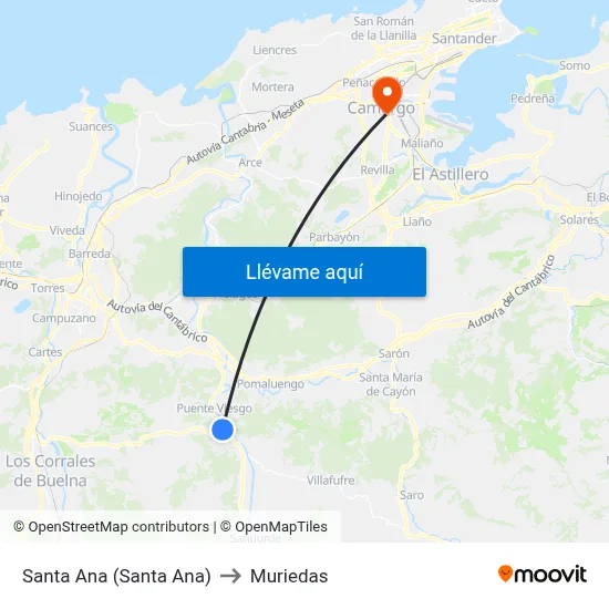 Santa Ana (Santa Ana) to Muriedas map