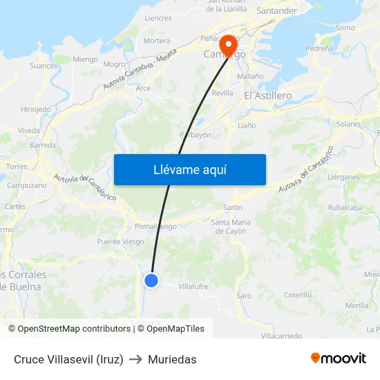 Cruce Villasevil (Iruz) to Muriedas map
