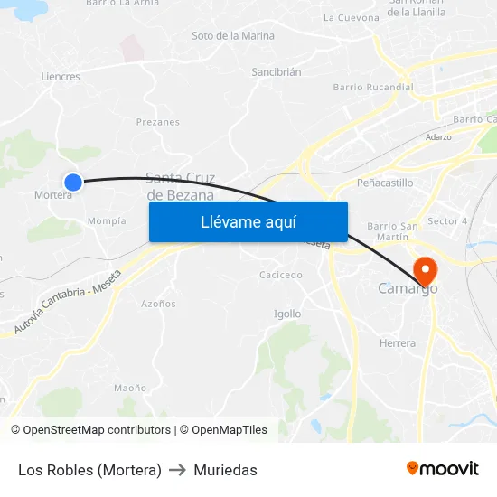 Los Robles (Mortera) to Muriedas map