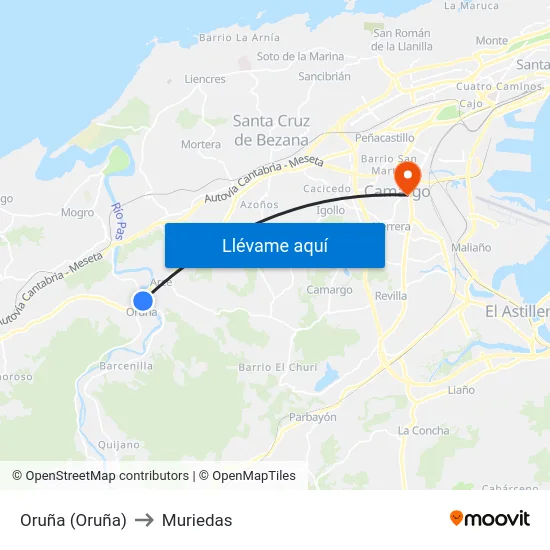 Oruña (Oruña) to Muriedas map