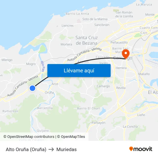 Alto Oruña (Oruña) to Muriedas map
