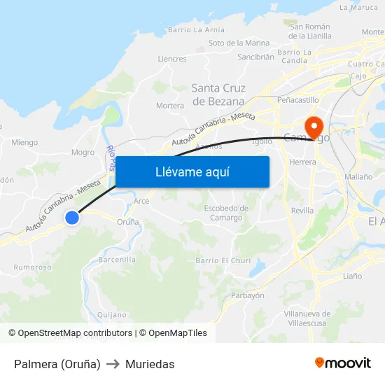 Palmera (Oruña) to Muriedas map