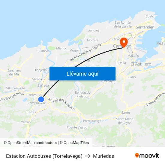 Estacion Autobuses (Torrelavega) to Muriedas map