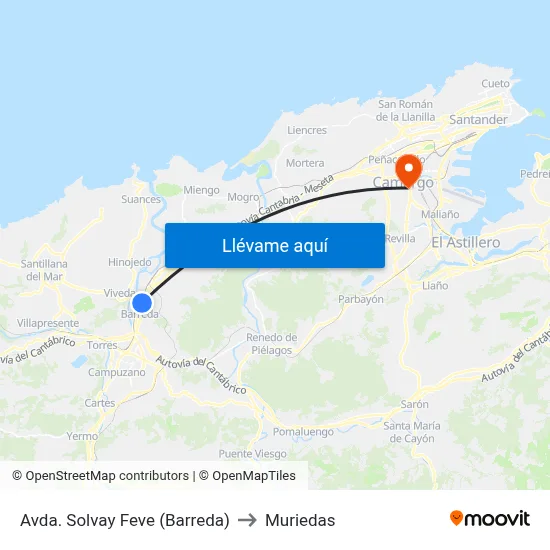 Avda. Solvay Feve (Barreda) to Muriedas map