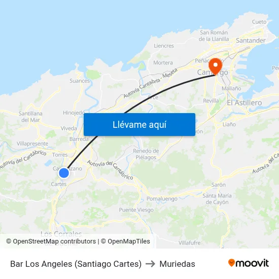 Bar Los Angeles (Santiago Cartes) to Muriedas map
