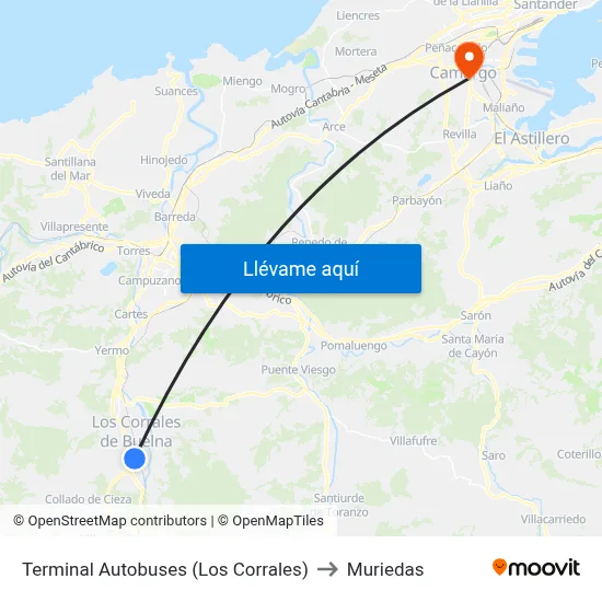 Terminal Autobuses (Los Corrales) to Muriedas map