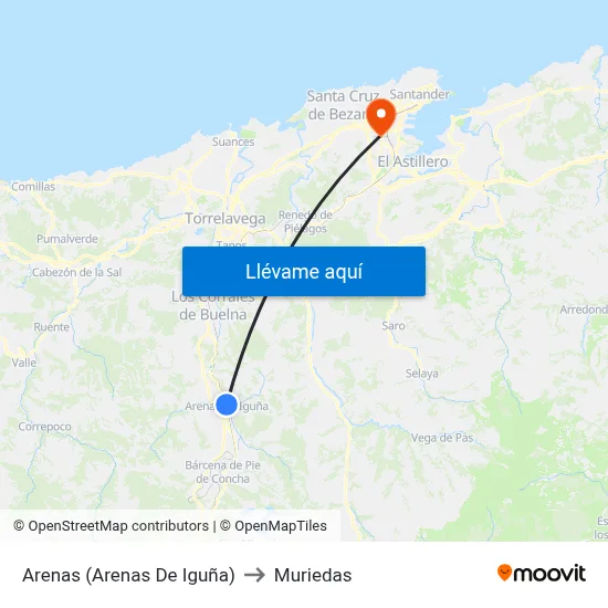 Arenas (Arenas De Iguña) to Muriedas map