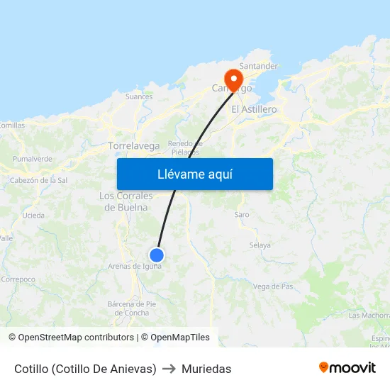 Cotillo (Cotillo De Anievas) to Muriedas map