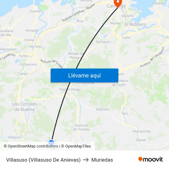Villasuso (Villasuso De Anievas) to Muriedas map