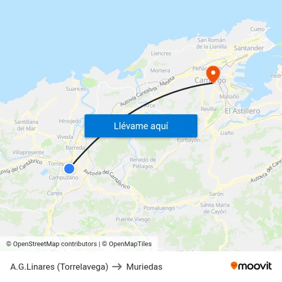 A.G.Linares (Torrelavega) to Muriedas map