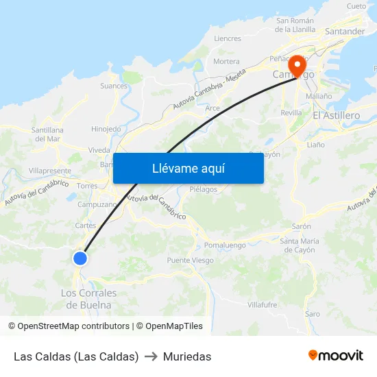 Las Caldas (Las Caldas) to Muriedas map