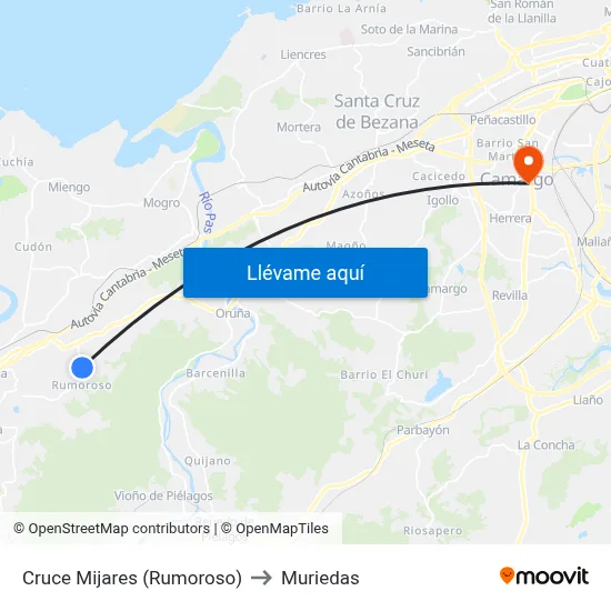 Cruce Mijares (Rumoroso) to Muriedas map