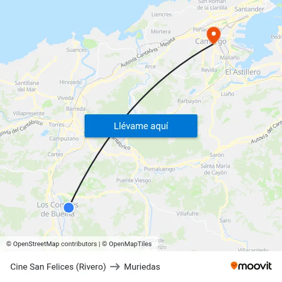 Cine San Felices (Rivero) to Muriedas map
