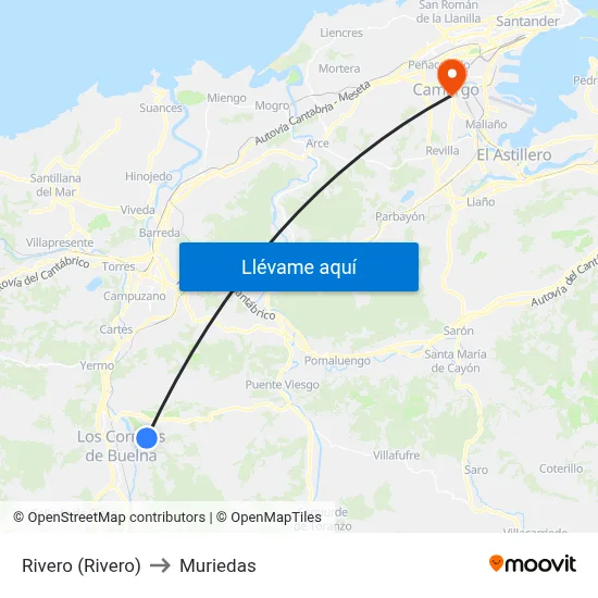Rivero (Rivero) to Muriedas map