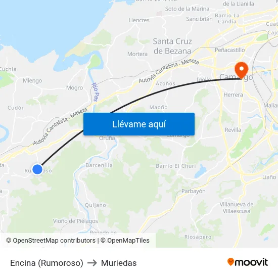 Encina (Rumoroso) to Muriedas map