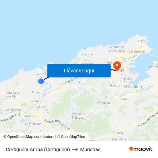 Cortiguera Arriba (Cortiguera) to Muriedas map