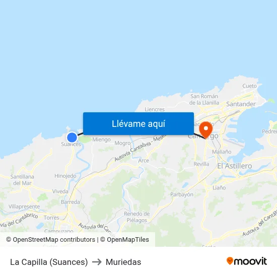 La Capilla (Suances) to Muriedas map