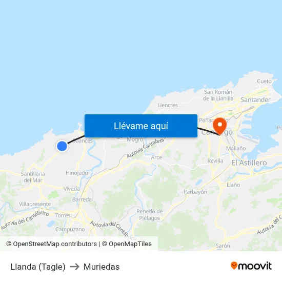 Llanda (Tagle) to Muriedas map