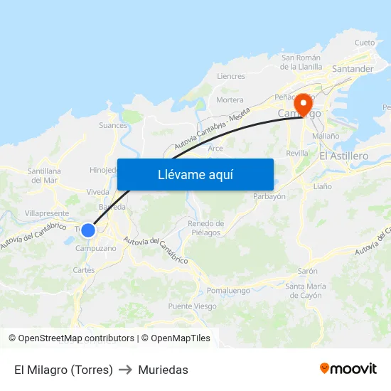 El Milagro (Torres) to Muriedas map